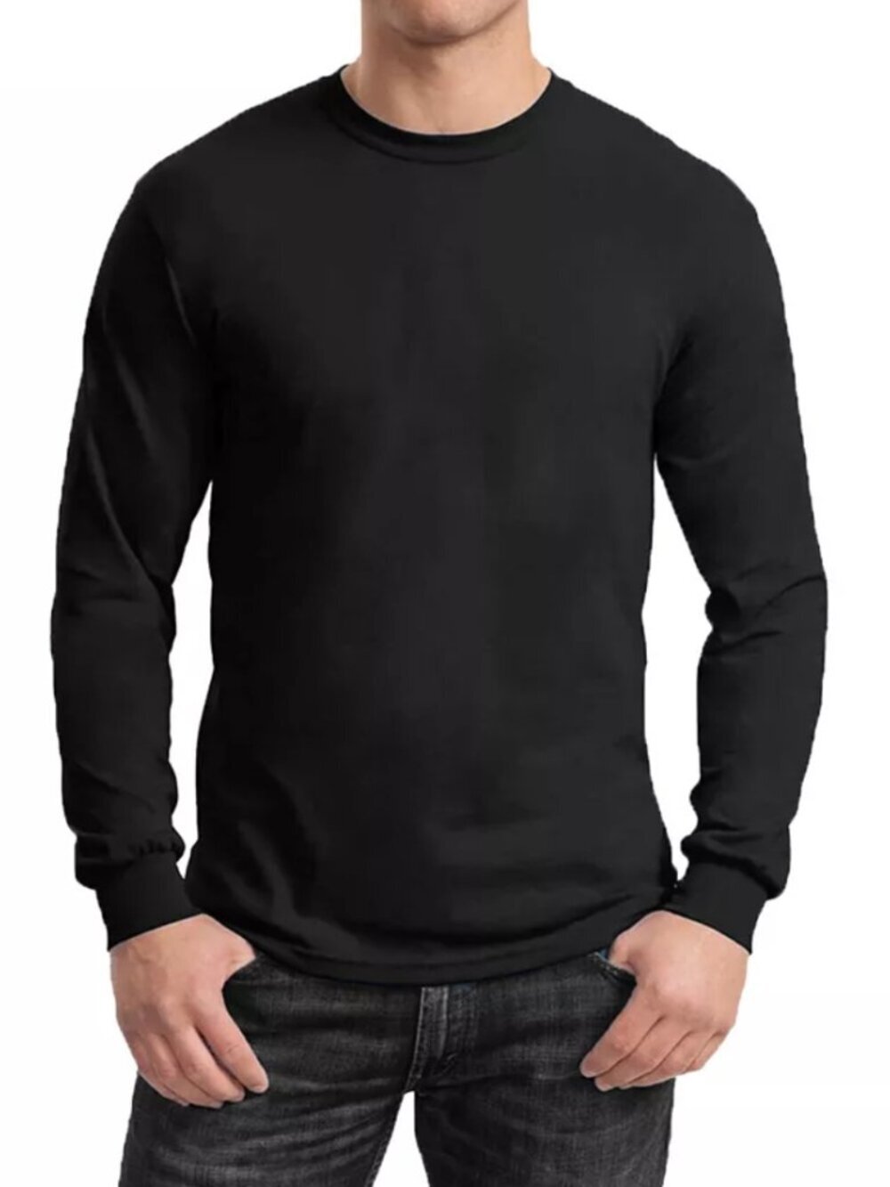 Galaxy By Harvic Black Egyptian Cotton Long Sleeve Crew Neck Tee Mens Size S NWT